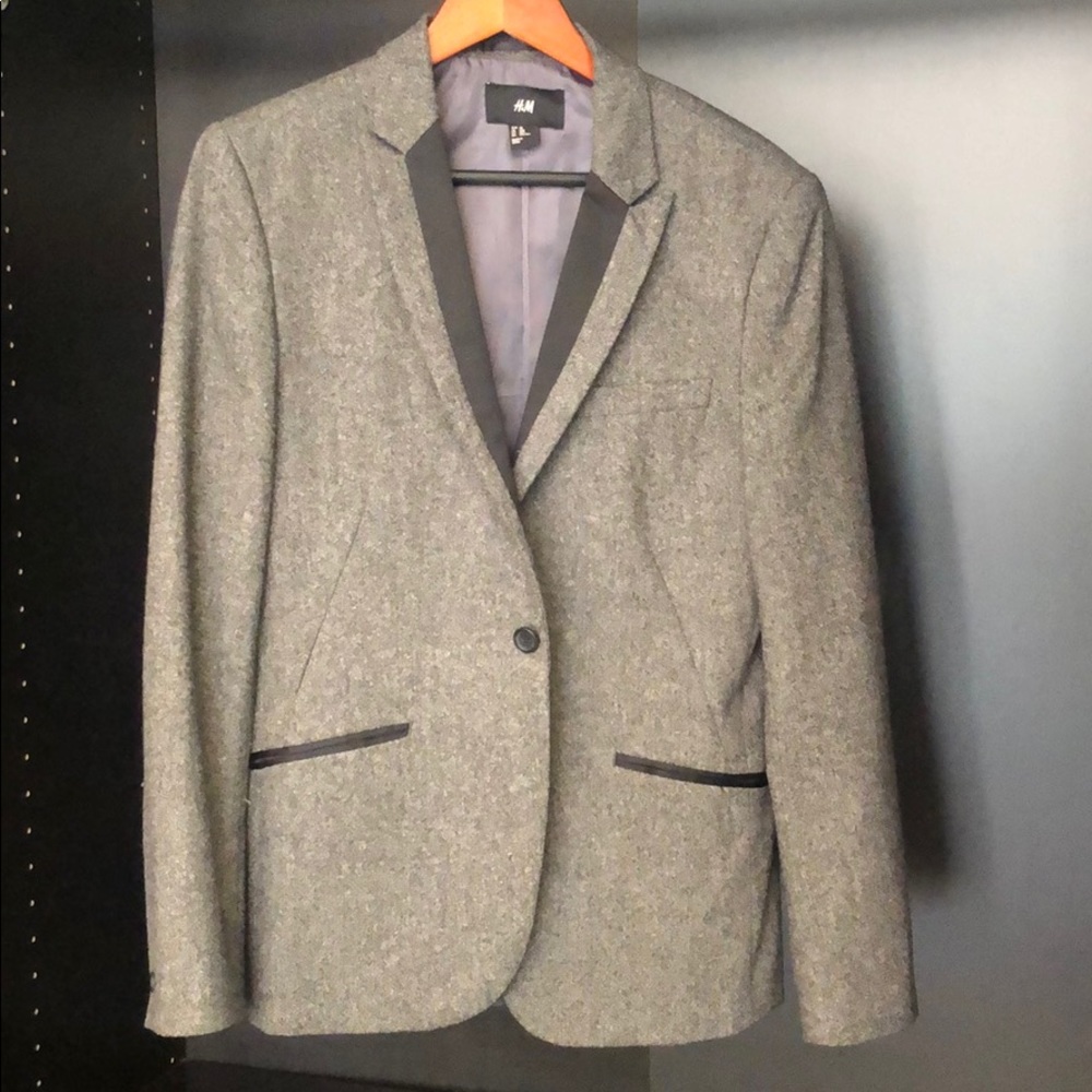 Zara Grey Wool Blazer with Black Accents
